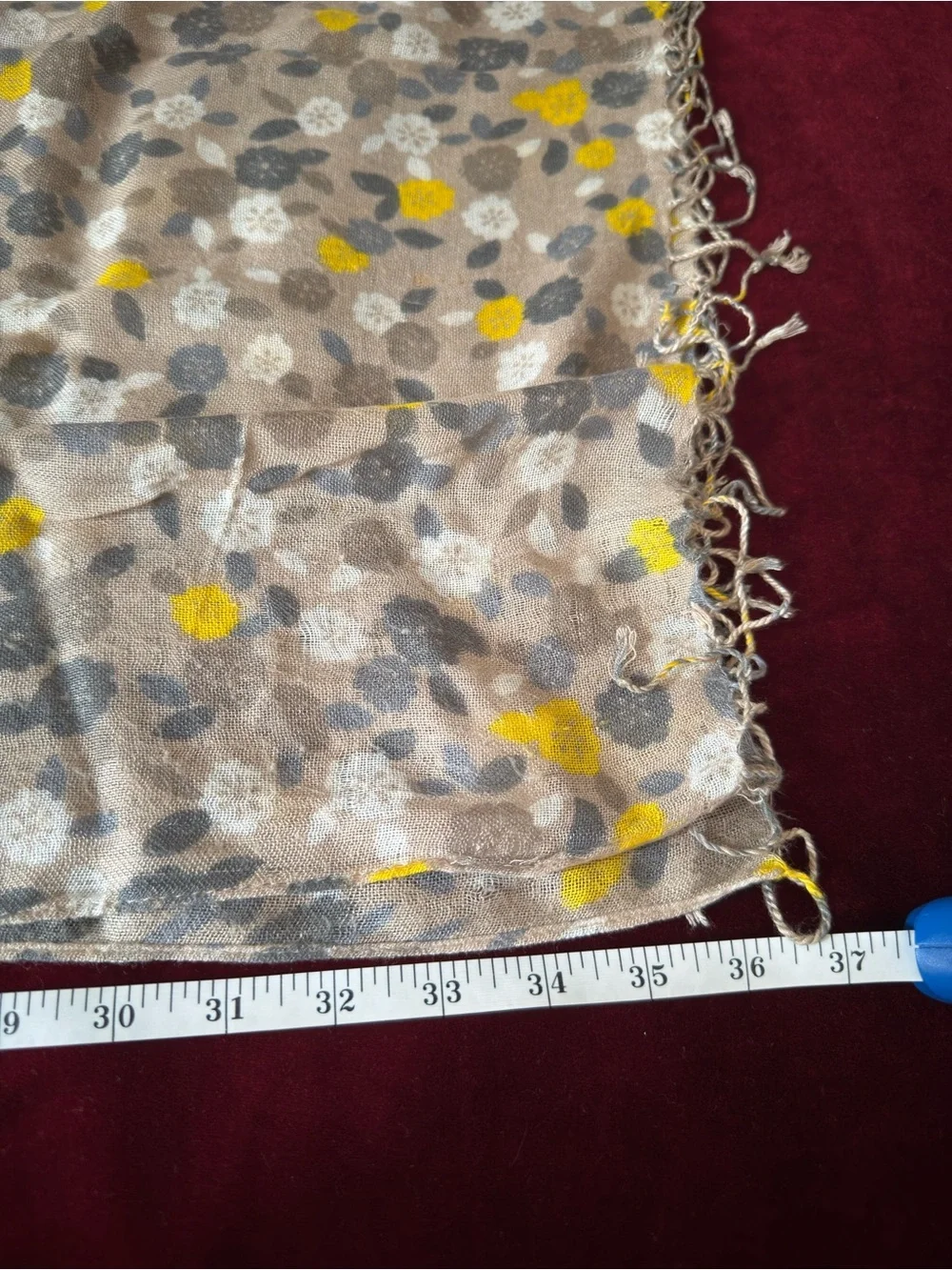 Beige Floral Scarf with Yellow and Gray Accents size L